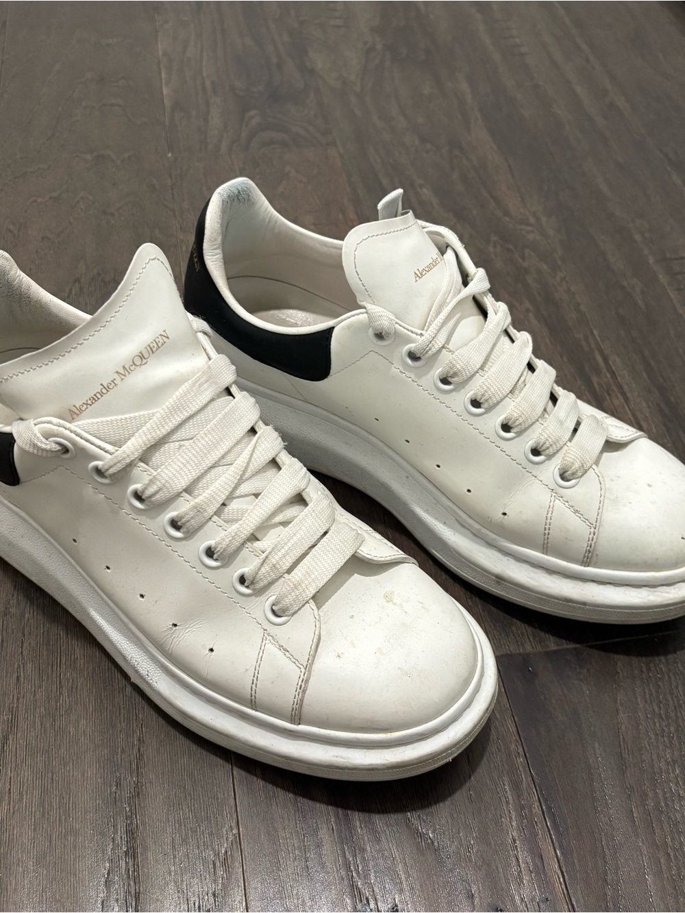 Alexander McQueen White Leather Sneakers with Black Heel